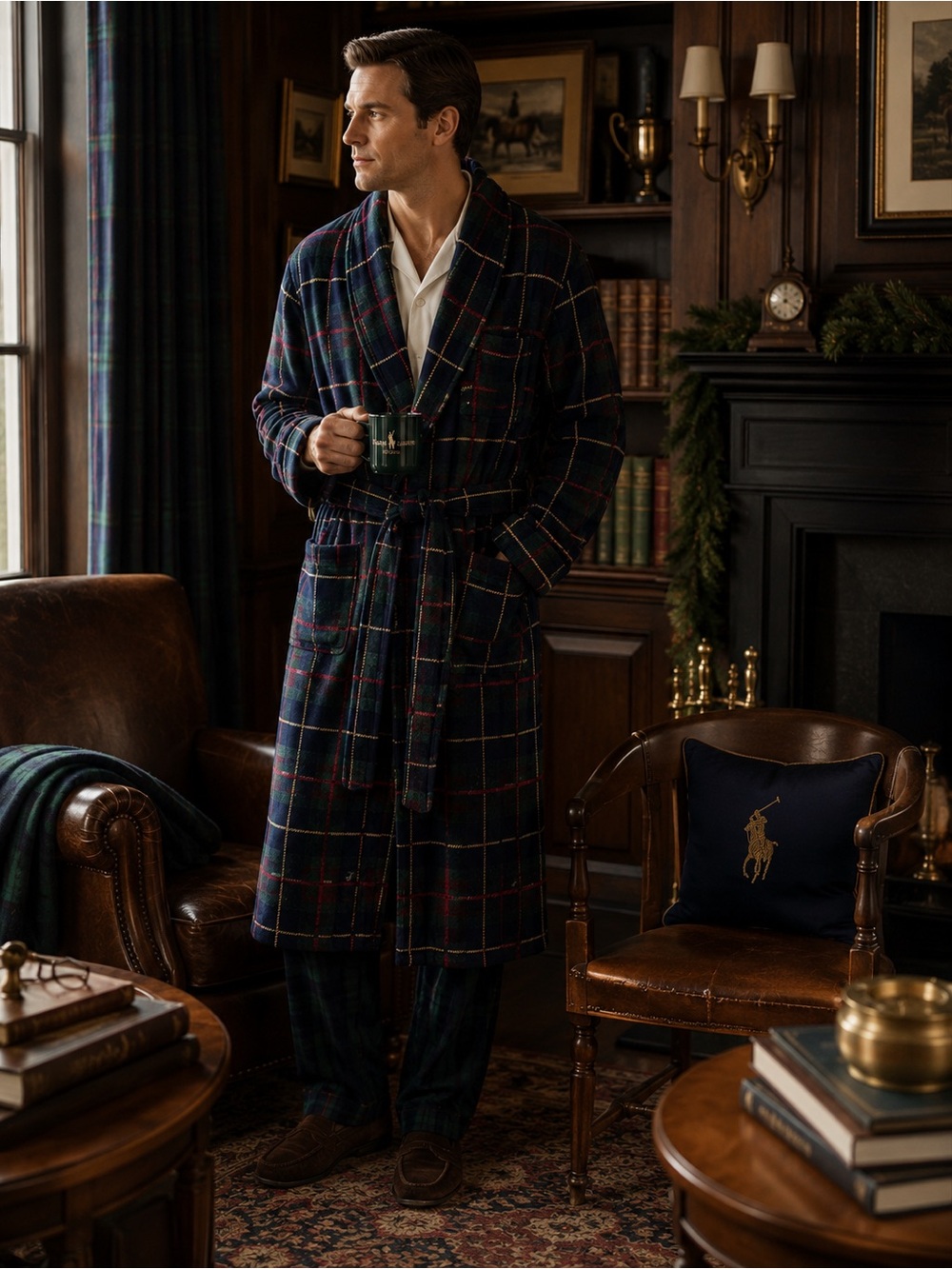 Vintage Plaid Terry Cloth Robe Men's S/M Nordstrom Cotton Bathrobe Cabin Lodge